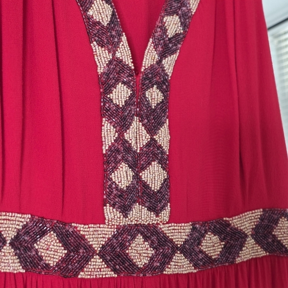 & Other Stories Paris Atelier Red Embellished V-Neck Maxi Dress, Size US 8 - Picture 7 of 11
